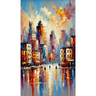 City Lights Reflections – Modern Stedelijk Schilderij foto 1