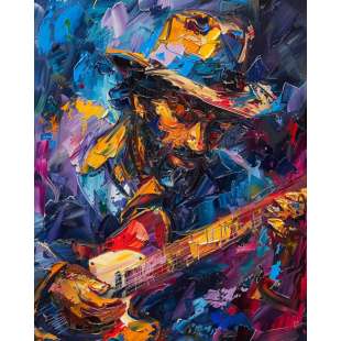 Olieverfschilderij Gitarist – Expressieve Muziekkunst foto 1