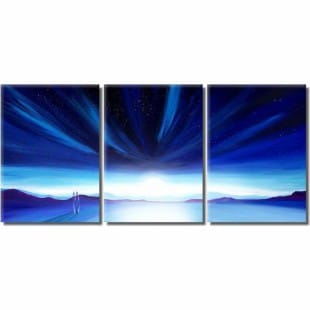 Olieverf schilderij meerluik blauw foto 1
