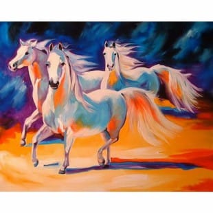 Schilderij met Drie Witte Paarden - Kopen foto 1