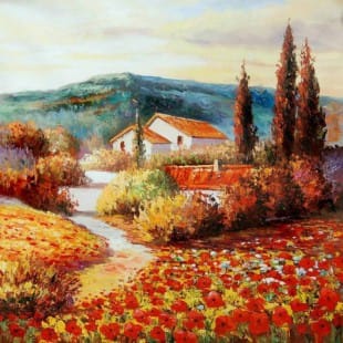 Olieverfschilderij Toscaans bloemveld foto 1