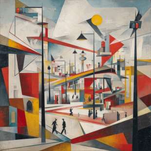 Abstract olieverfschilderij stad | Modern stadsgezicht op canvas foto 2