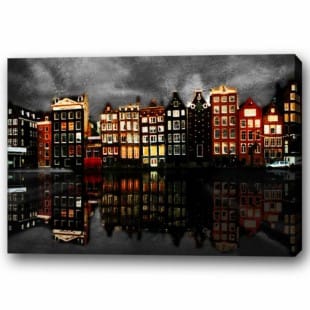 Olieverf schilderij Amsterdam bij nacht foto 1