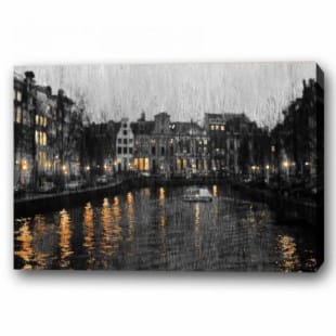 Olieverf schilderij Amsterdam zwart wit foto 1