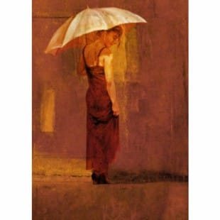 Olieverf schilderij vrouw met paraplu foto 1