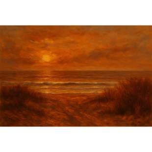 Zonsondergang aan de Kust – Olieverfschilderij Landschap foto 2
