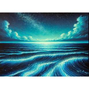 Schilderij Sterrenhemel - Bioluminescentie in Olieverf foto 2