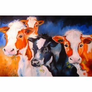 Handgeschilderd - 4 Koeien Schilderij kopen foto 1