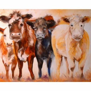 Olieverf schilderij vier Koeien foto 1