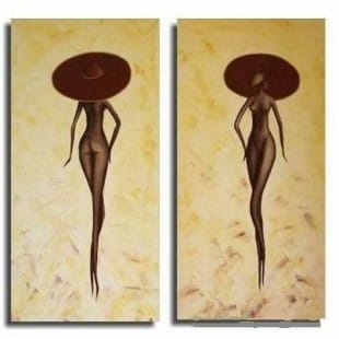Olieverfschilderij Vrouwen met hoed - Te Koop foto 1